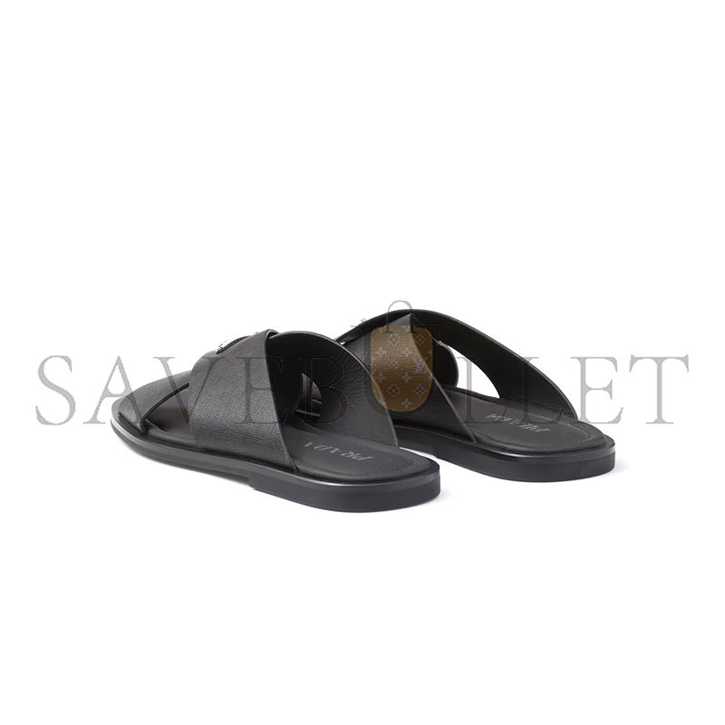Pra*a saffiano leather crisscross slides 2x3081